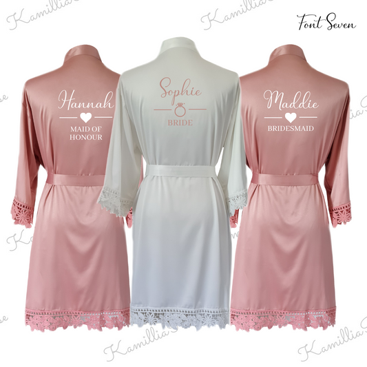 Adults Satin Bridal Robes with Lace Edges