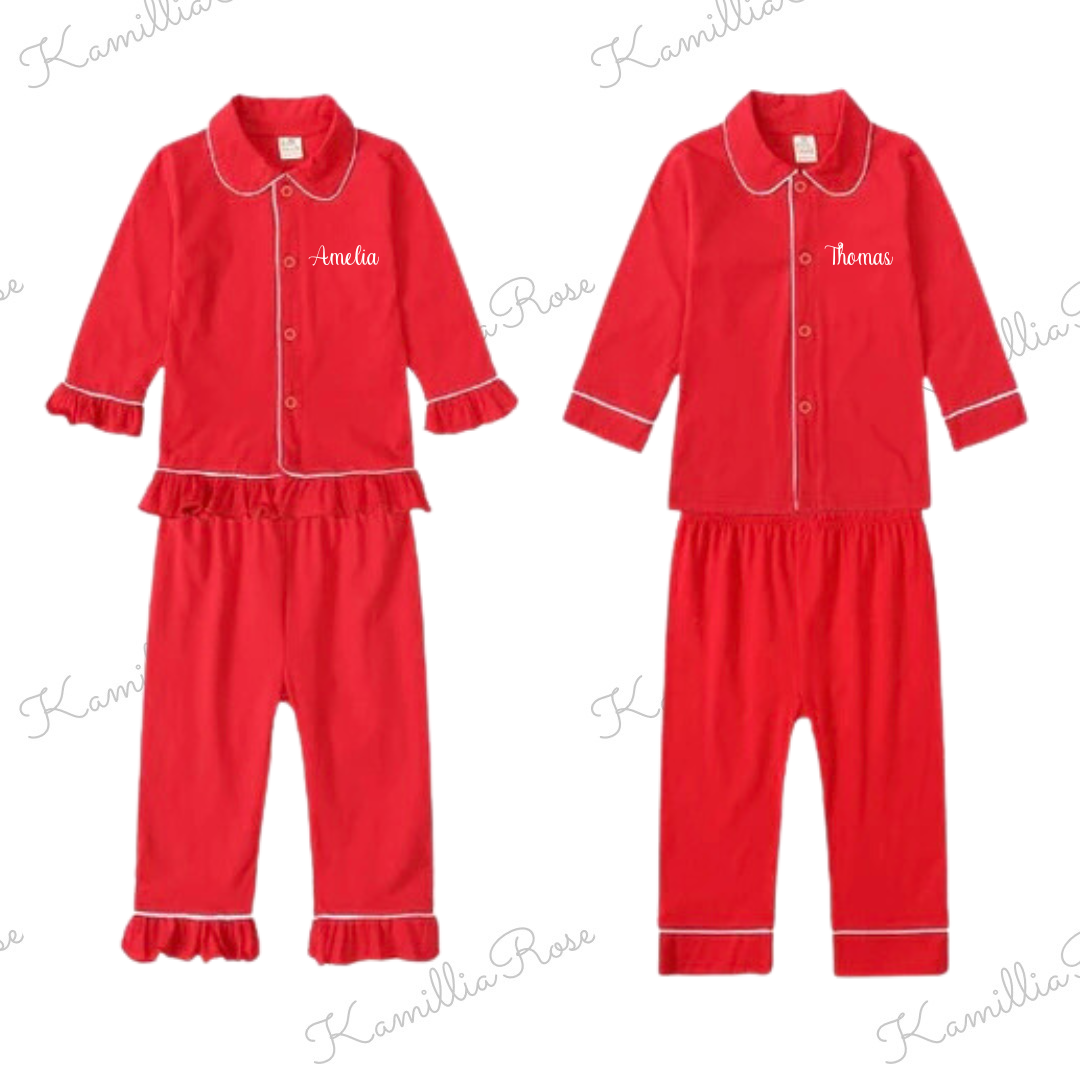 Kids Red Cotton Christmas Pyjamas