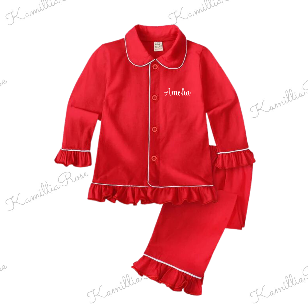 Kids Red Cotton Christmas Pyjamas