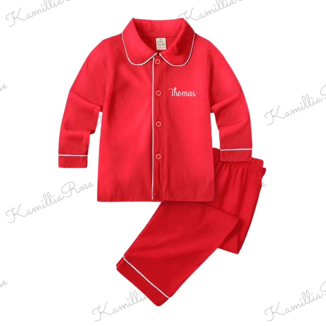 Kids Red Cotton Christmas Pyjamas