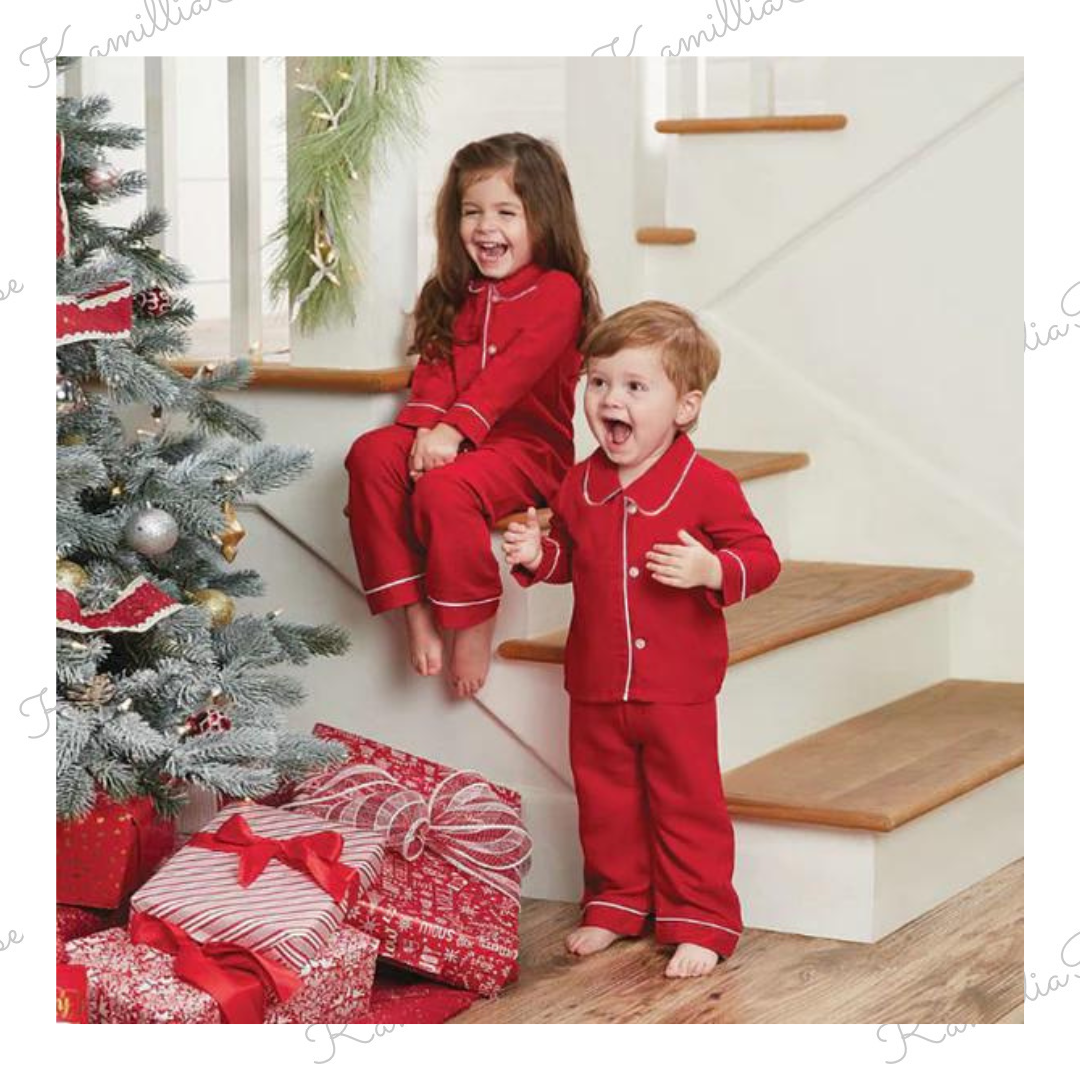 Kids Red Cotton Christmas Pyjamas