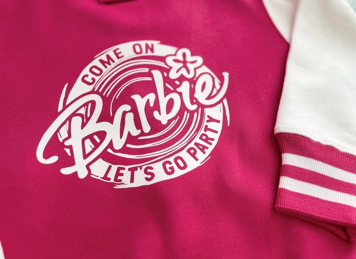 Kids Personalised Barbie Themed Varsity Jacket - Bright Pink, Children, Matching, Fashion, Popular, Birthday, Christmas, Gift, Fashion, Ken