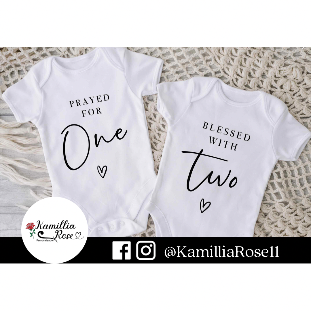 Prayed for One, Blessed with Two - Twin Baby Vests