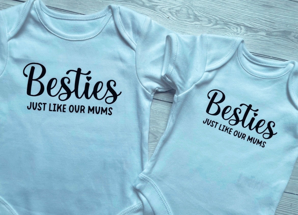 Besties just like our Mums/ Moms | Baby Vest | Matching | Best Friends | Unisex | Besties | Personalised Vests | Multiple Sizes | Customised