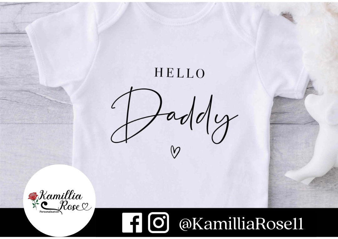 Hello Daddy - Baby Vest, Baby Boy, Baby Girl, New Daddy, New Baby | Unisex | Personalised Vests, Multiple Sizes, Customised, Special Gift