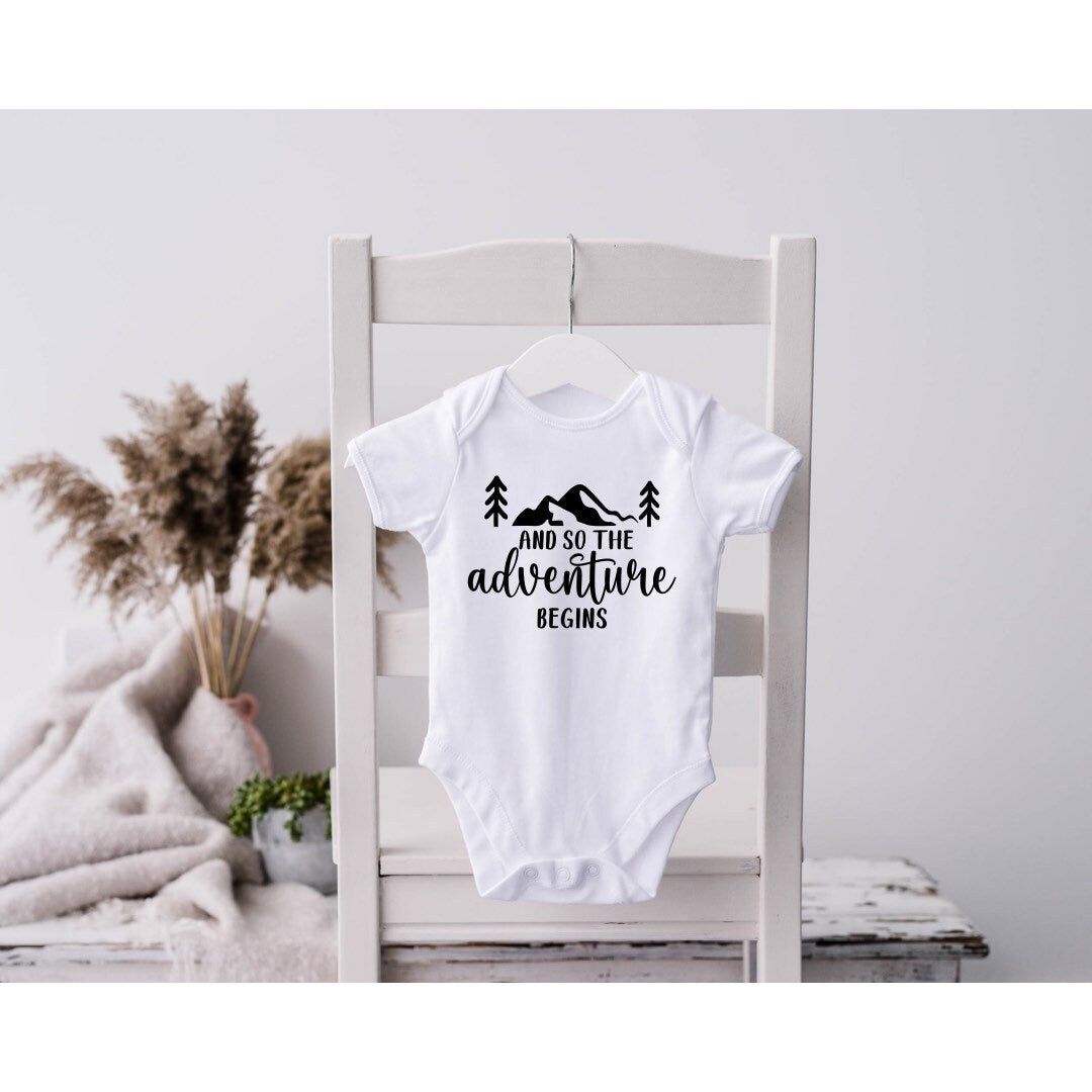 Adventure Begins - Baby Vest, Baby Boy, Baby Girl, Newborn, Unisex, Personalised, Keepsake, Pregnancy Announcement, New Baby