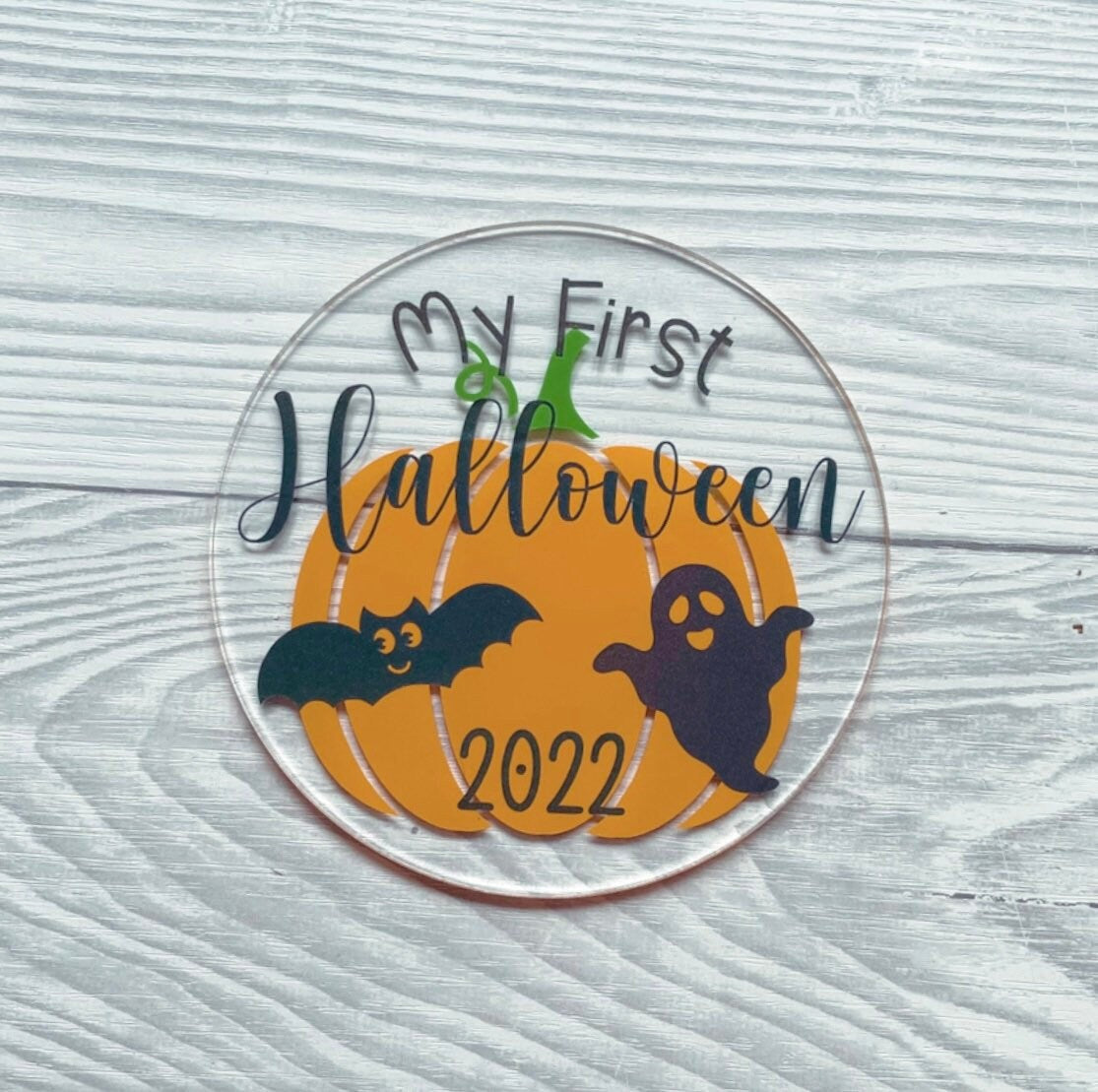 My First Halloween - Baby Sign | 1st Halloween | Keepsake | Pumpkin | Baby Halloween | Photo Prop | Milestone Disc | Reflective Vinyl