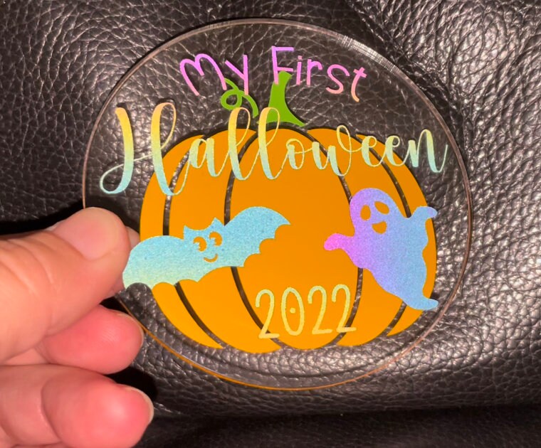 My First Halloween - Baby Sign | 1st Halloween | Keepsake | Pumpkin | Baby Halloween | Photo Prop | Milestone Disc | Reflective Vinyl