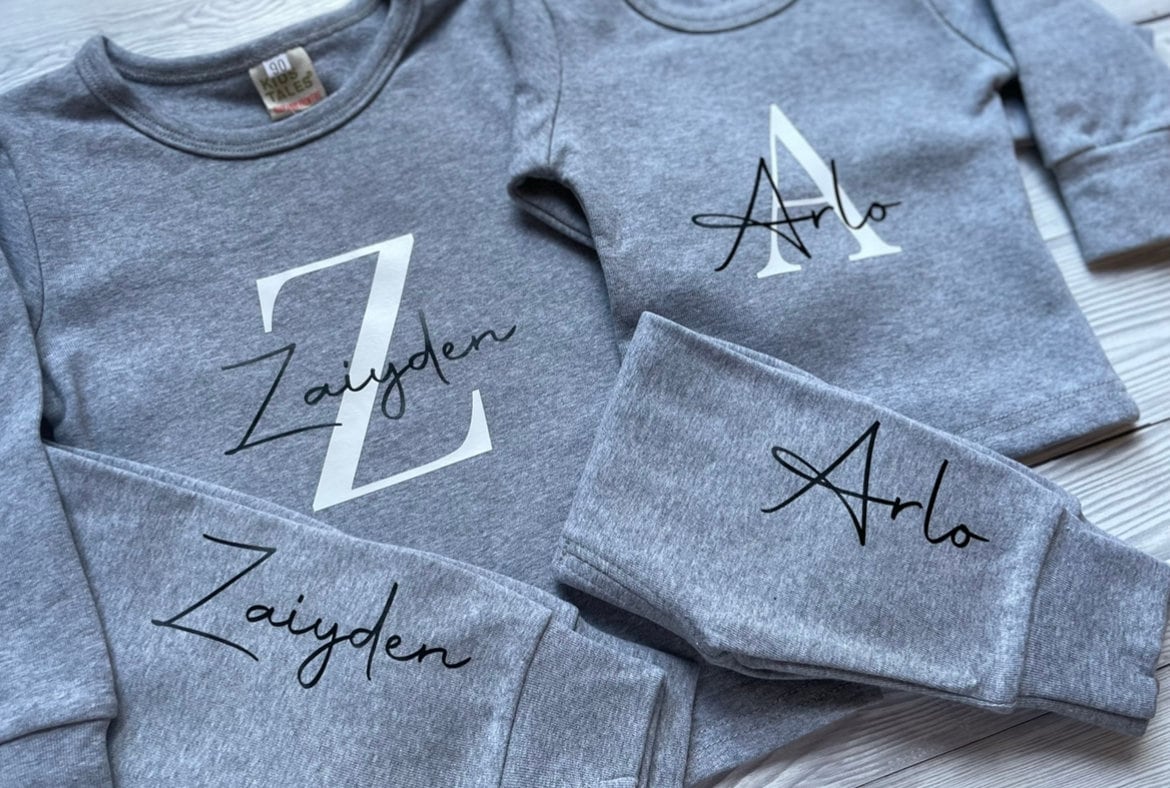 Kids Personalised Lounge Sets | Loungewear | Matching | Family | Toddler | Baby | Children | Unisex | Customised | Letter & Name | Initials