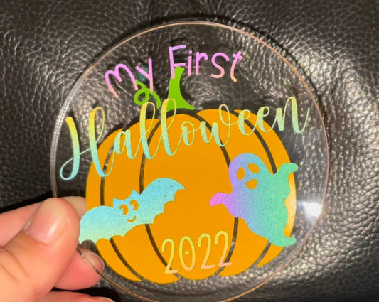 My First Halloween - Baby Sign | 1st Halloween | Keepsake | Pumpkin | Baby Halloween | Photo Prop | Milestone Disc | Reflective Vinyl