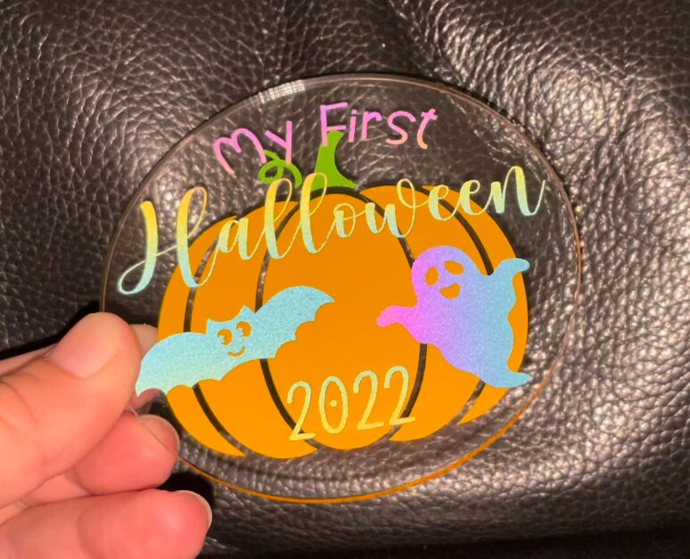 My First Halloween - Baby Sign | 1st Halloween | Keepsake | Pumpkin | Baby Halloween | Photo Prop | Milestone Disc | Reflective Vinyl