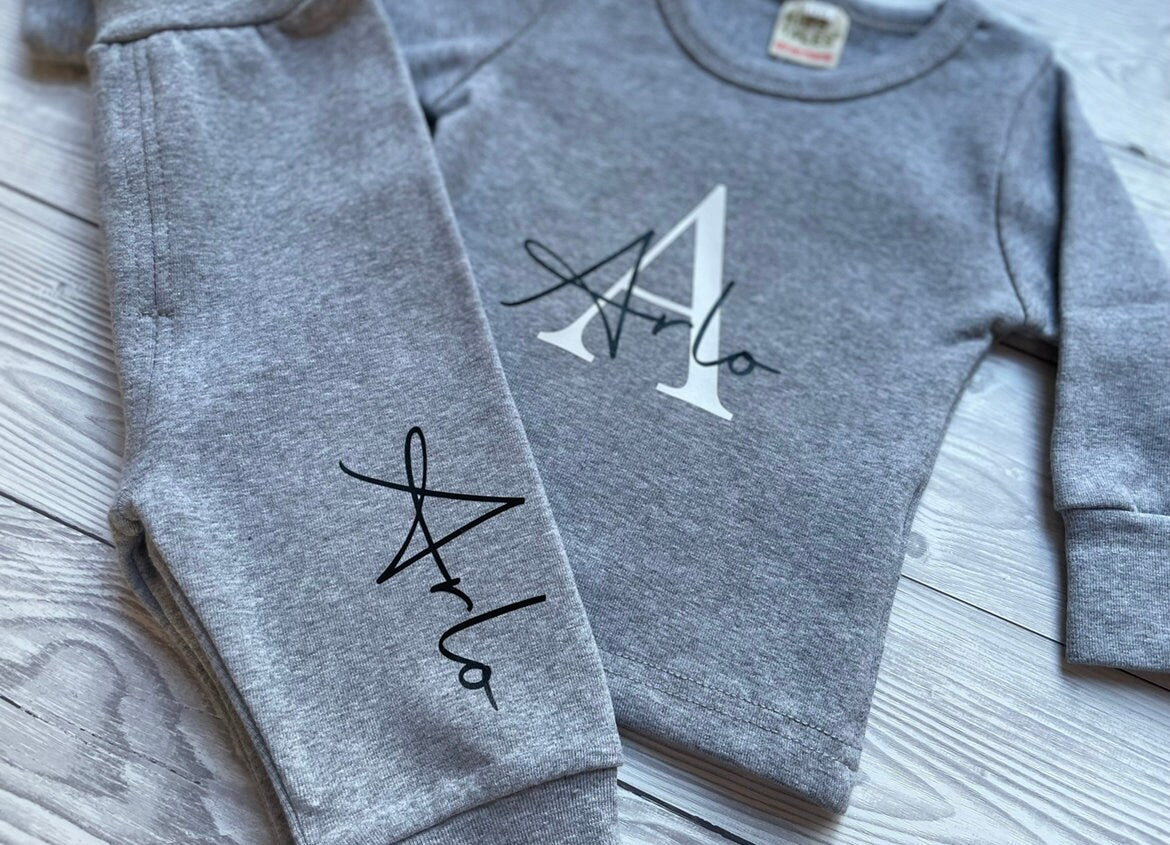 Kids Personalised Lounge Sets | Loungewear | Matching | Family | Toddler | Baby | Children | Unisex | Customised | Letter & Name | Initials