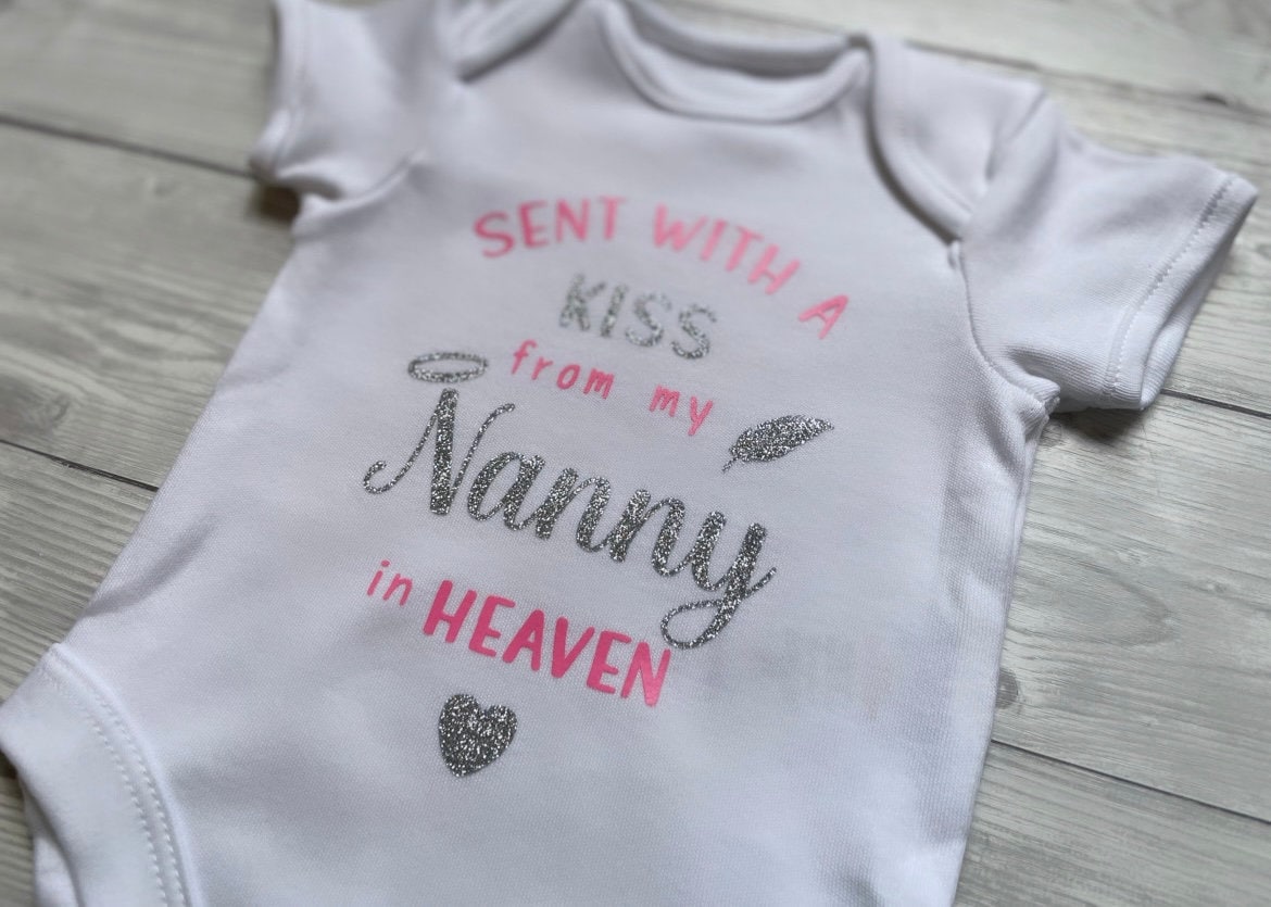 Sent with a Kiss from Heaven - Baby Vest, Baby Boy, Baby Girl, New Baby, Unisex, Personalised Vests,Special Keepsake, Customised