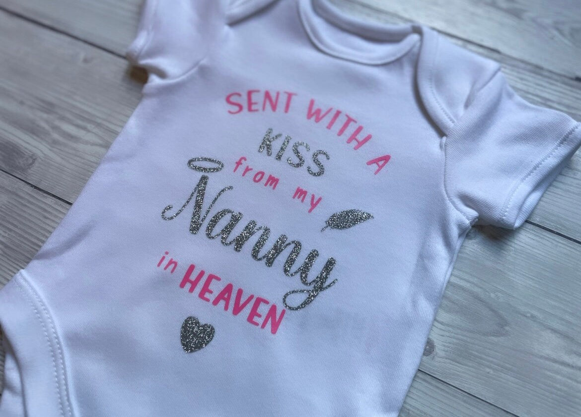 Sent with a Kiss from Heaven - Baby Vest, Baby Boy, Baby Girl, New Baby, Unisex, Personalised Vests,Special Keepsake, Customised