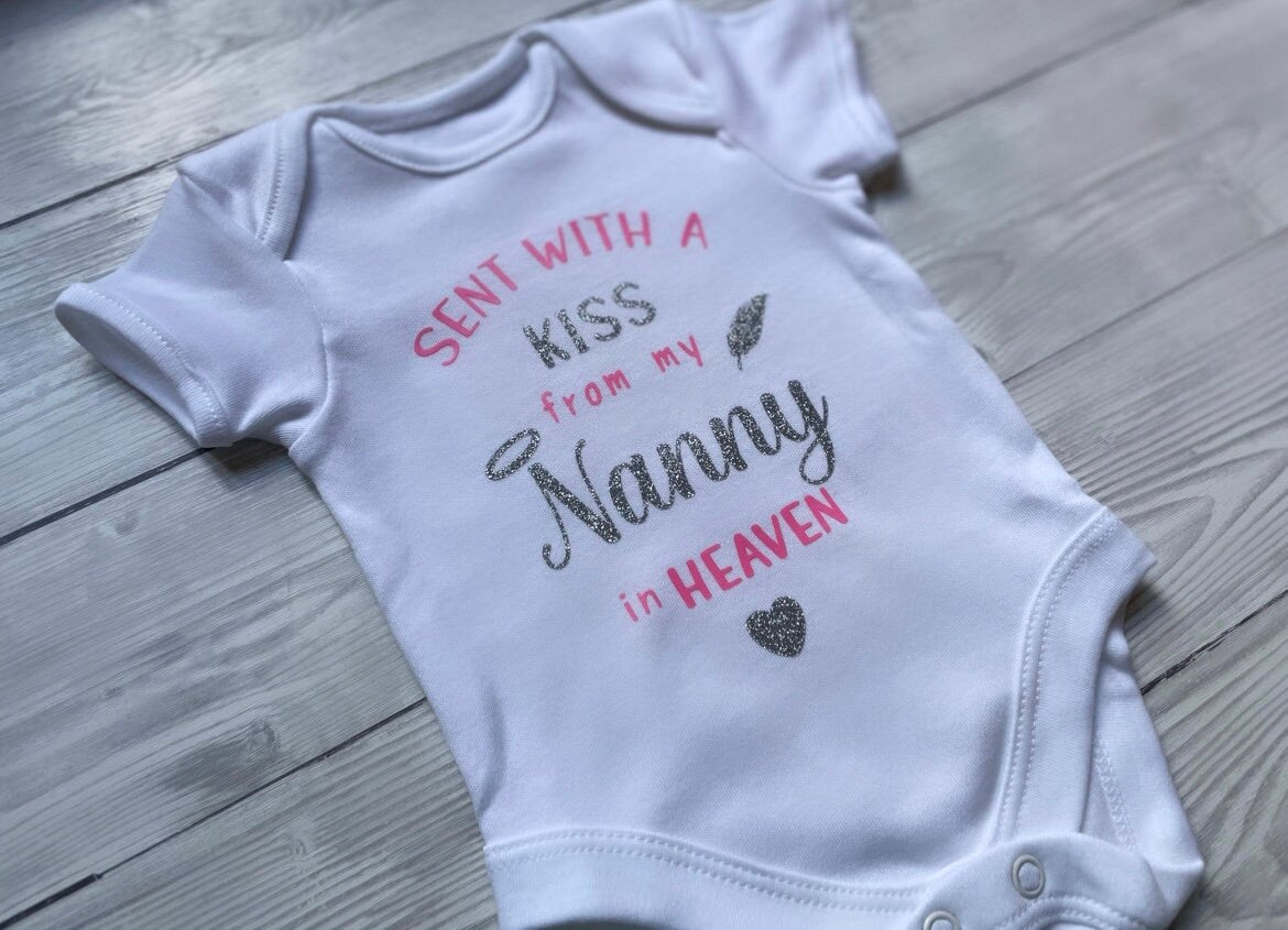 Sent with a Kiss from Heaven - Baby Vest, Baby Boy, Baby Girl, New Baby, Unisex, Personalised Vests,Special Keepsake, Customised