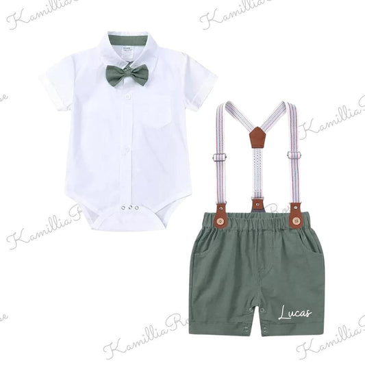 Kids Tales - SAGE - Boy's Shorts, Braces and Shirt Set, Occasion Wear, 1st Birthday Cake Smash, Wedding Outfit, Smart, Personalised