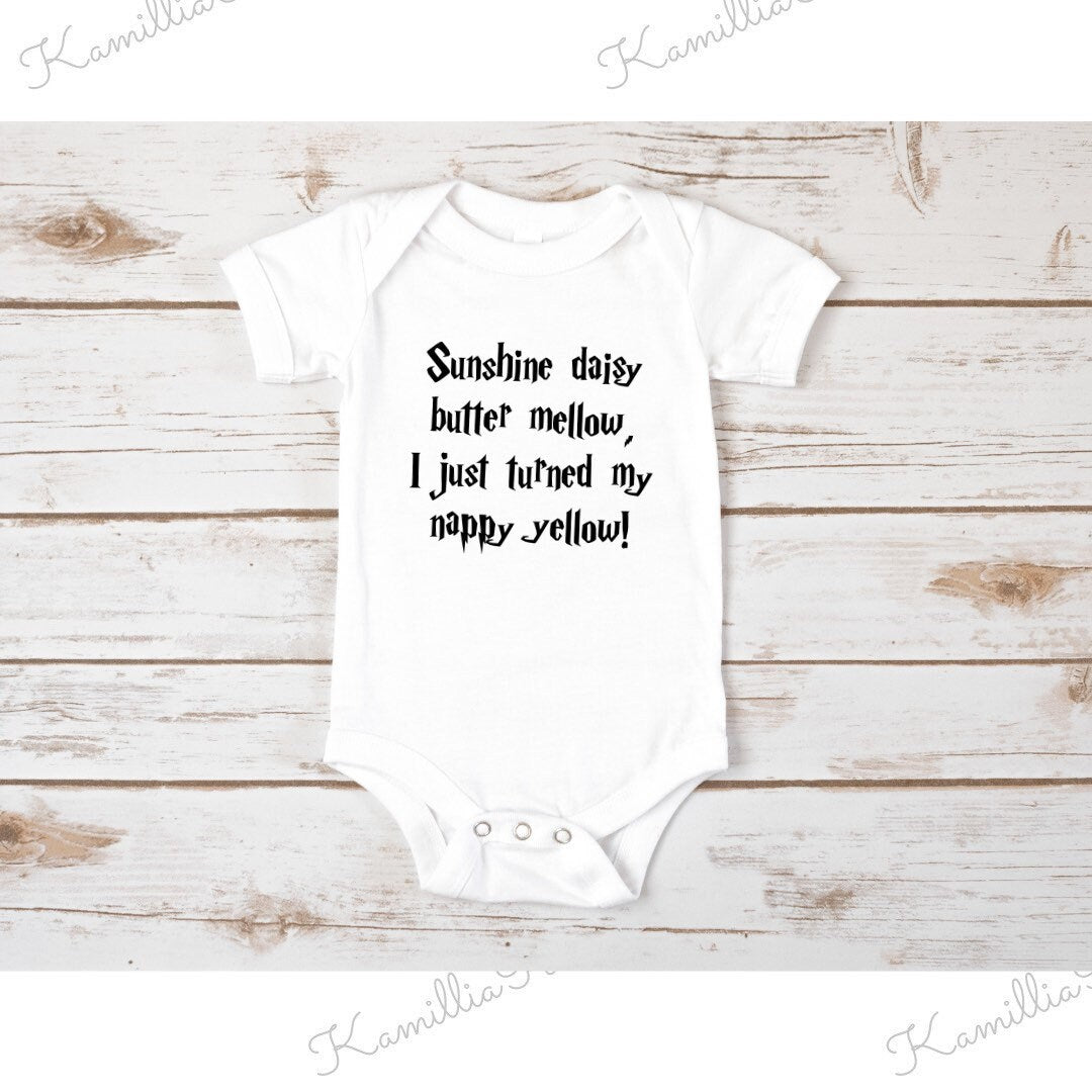 Harry Potter Themed - I just turned my happy yellow spell - Baby Sleepsuit/ Babygrow/ Onesie/ Romper | Baby Vest | Funny | Keepsake