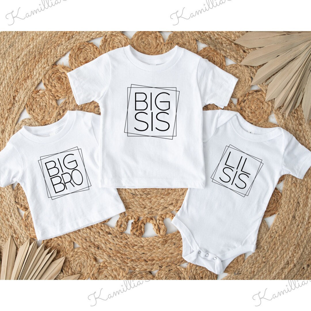 Big Bro/ Big Sis/ Lil Bro/ Lil Sis | Kids T-Shirt | Baby Vest | Matching | Unisex | Personalised T-Shirt/ Vest | Matchings Kids