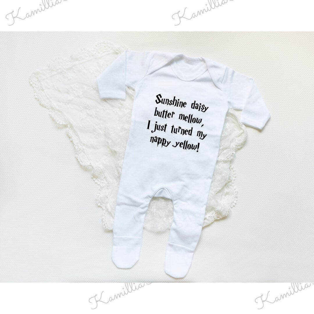 Harry Potter Themed - I just turned my happy yellow spell - Baby Sleepsuit/ Babygrow/ Onesie/ Romper | Baby Vest | Funny | Keepsake