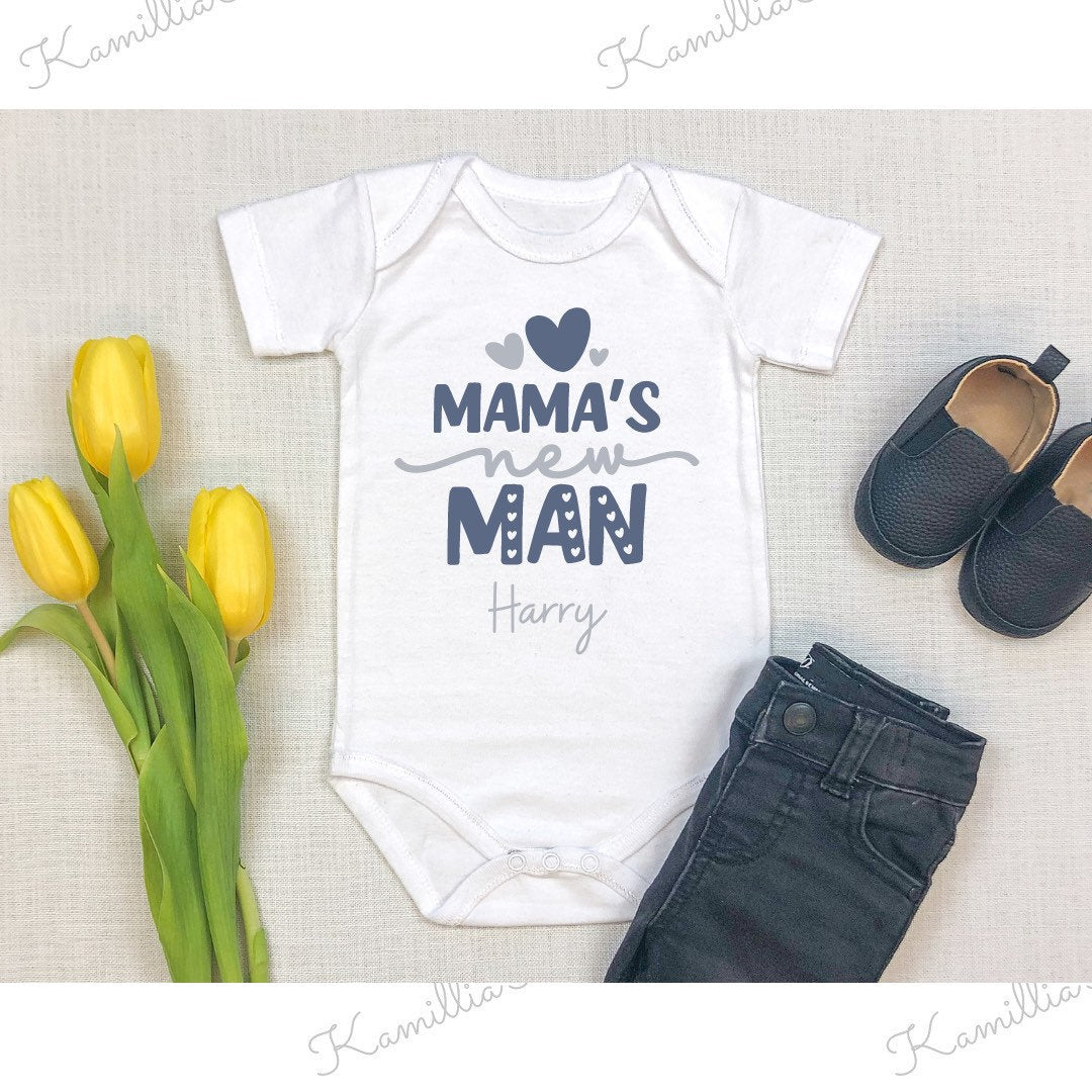 Mama’s New Man - Baby Vest | Baby Boy | Newborn | New Baby | Personalised Vests | Special | Keepsake | Customised | Baby Gift | Baby Shower