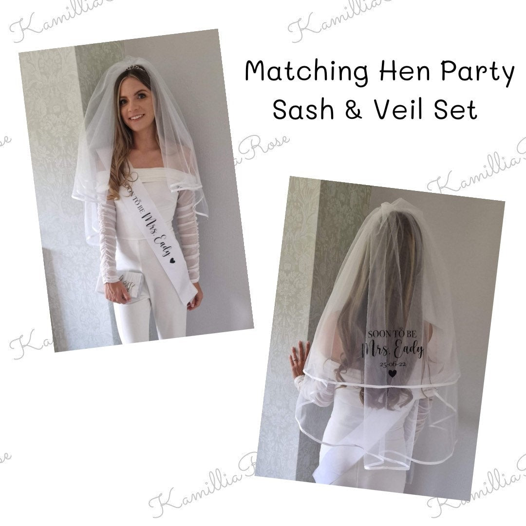 Hen Party Sash & Veil Set | Soon to be Mrs ‘Surname | Wedding | Special | Keepsake | Wife | Hen Party | Accessories | Personalised | Bride