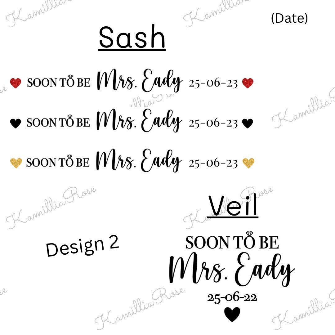 Hen Party Sash & Veil Set | Soon to be Mrs ‘Surname | Wedding | Special | Keepsake | Wife | Hen Party | Accessories | Personalised | Bride