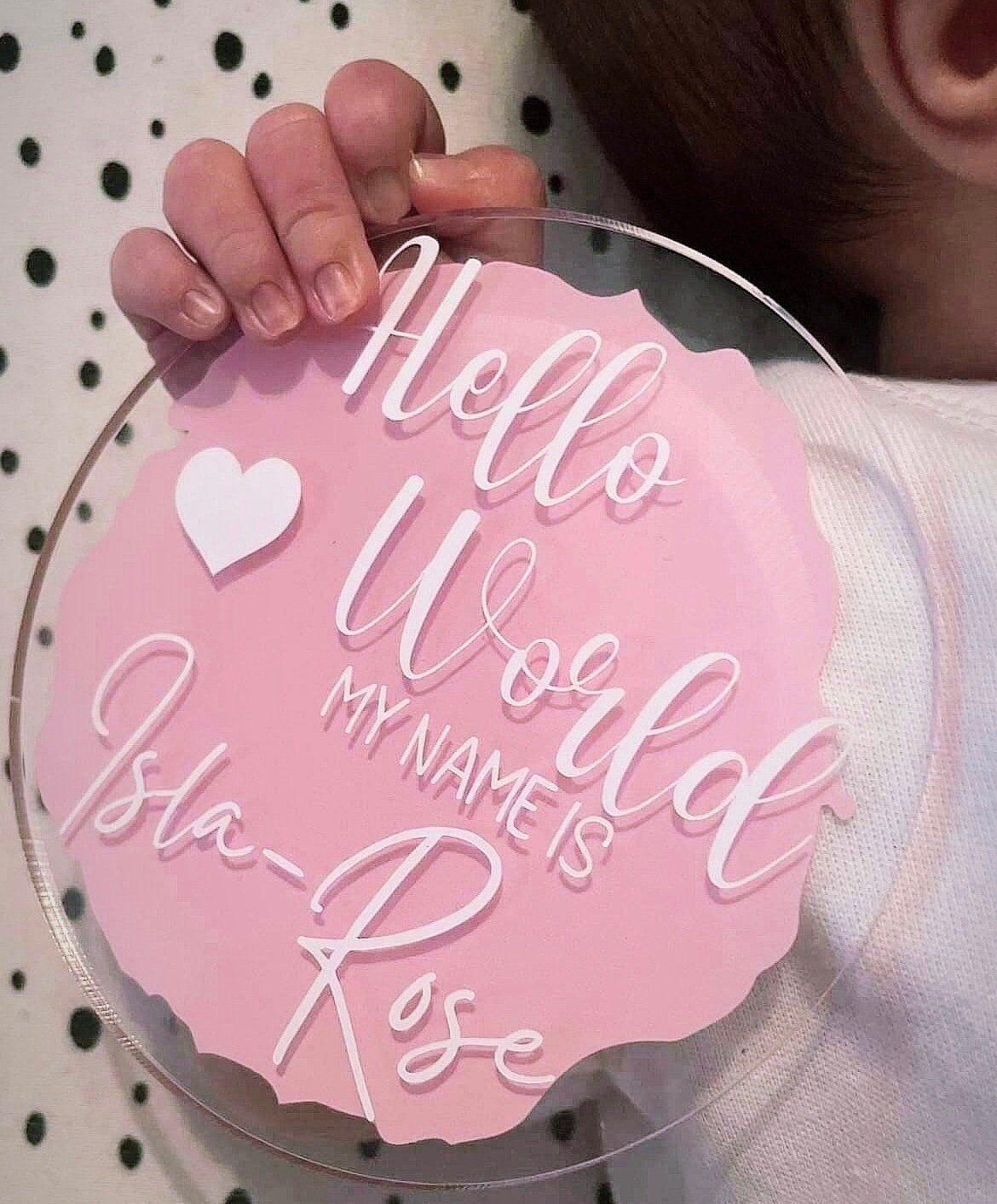 Hello World, my name is - Personalised New Baby Milestone Disc, Birth Arrival Announcement, Unisex, Welcome to the world, Special Keepsake