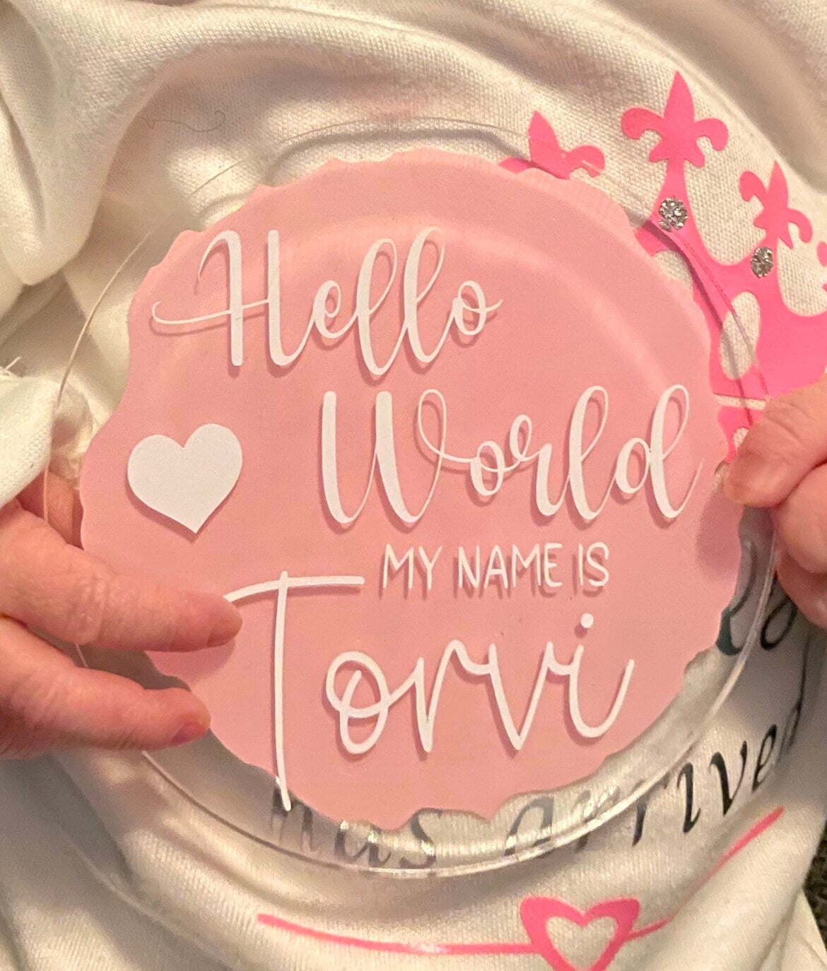 Hello World, my name is - Personalised New Baby Milestone Disc, Birth Arrival Announcement, Unisex, Welcome to the world, Special Keepsake