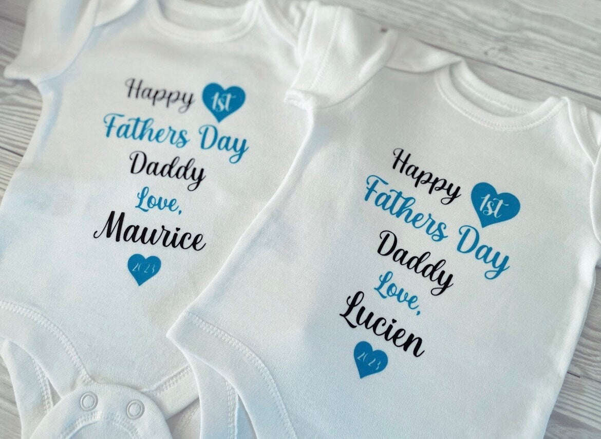 Happy 1st Fathers Day Daddy - Baby Vest, Baby Boy, Baby Girl, Newborn, Unisex, Personalised, Keepsake, Pregnancy Announcement, New Baby