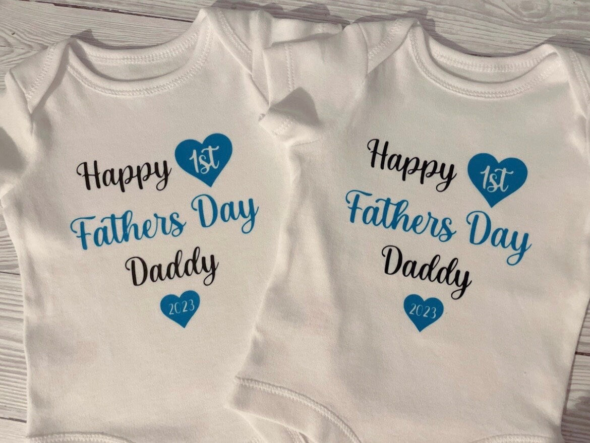 Happy 1st Fathers Day Daddy - Baby Vest, Baby Boy, Baby Girl, Newborn, Unisex, Personalised, Keepsake, Pregnancy Announcement, New Baby