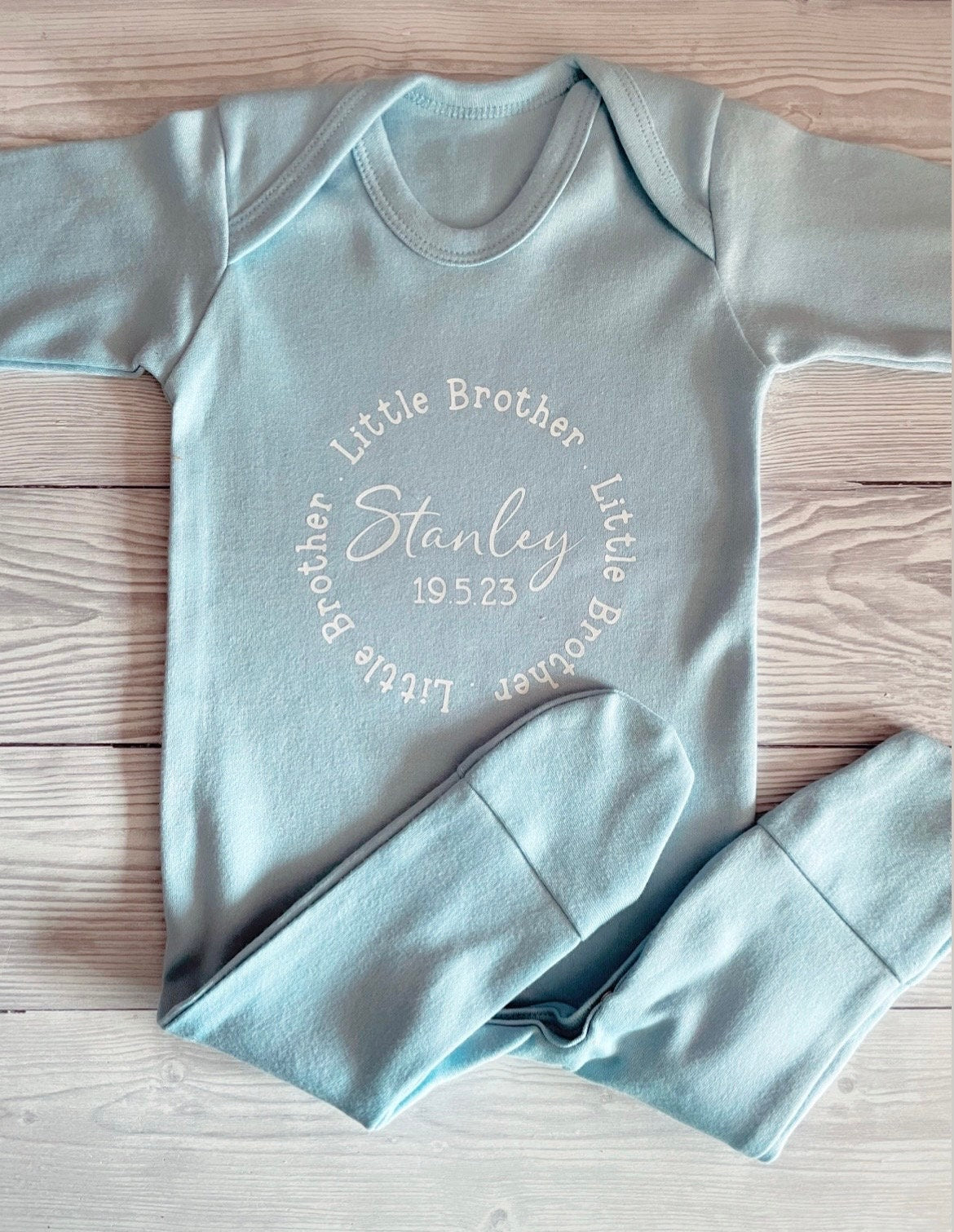 Little Brother Two Piece Set - First Outfit | Baby Sleepsuit/ Babygrow/ Onesie/ Romper | Hat | Personalised | Special | Keepsake