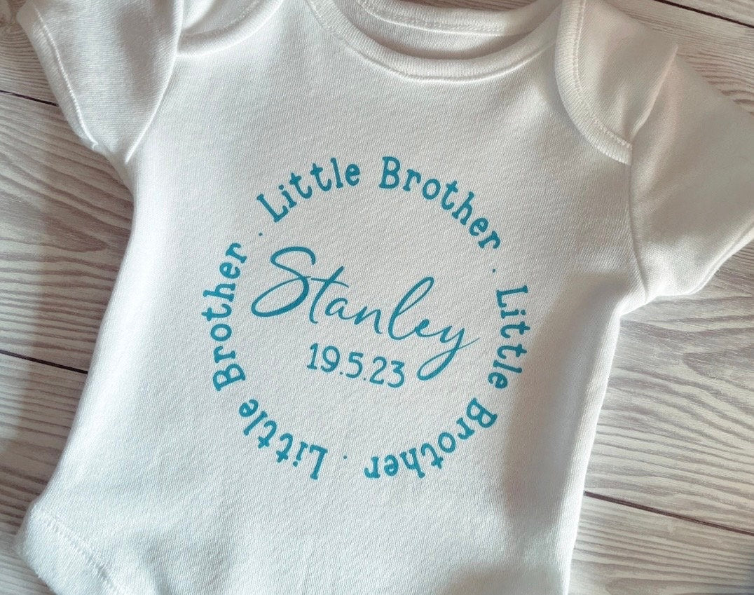 Little Brother Two Piece Set - First Outfit | Baby Sleepsuit/ Babygrow/ Onesie/ Romper | Hat | Personalised | Special | Keepsake