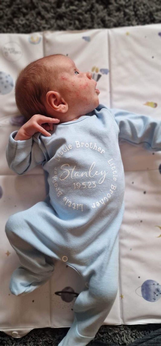 Little Brother Two Piece Set - First Outfit | Baby Sleepsuit/ Babygrow/ Onesie/ Romper | Hat | Personalised | Special | Keepsake