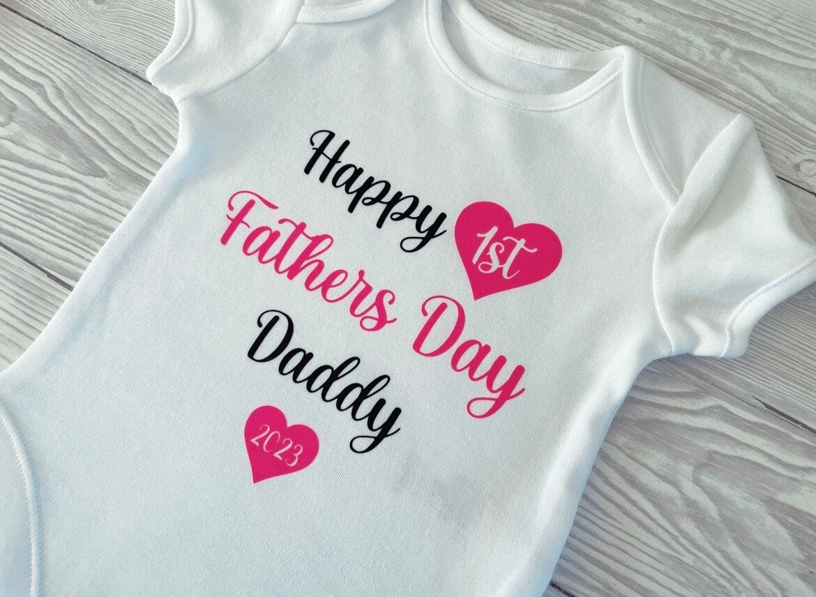 Happy 1st Fathers Day Daddy - Baby Vest, Baby Boy, Baby Girl, Newborn, Unisex, Personalised, Keepsake, Pregnancy Announcement, New Baby