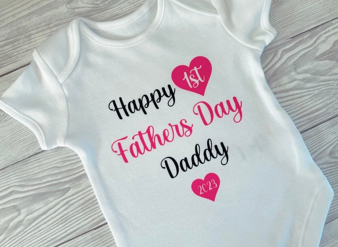 Happy 1st Fathers Day Daddy - Baby Vest, Baby Boy, Baby Girl, Newborn, Unisex, Personalised, Keepsake, Pregnancy Announcement, New Baby