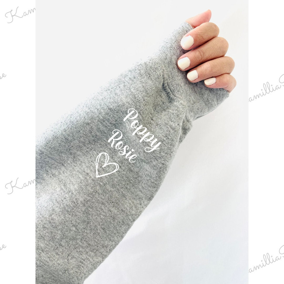 I wear my heart on my sleeve - Personalised Sweatshirt Jumper, Mummy, Mothers Day Gift, Children, Special Jumper, Family, Heart, Love