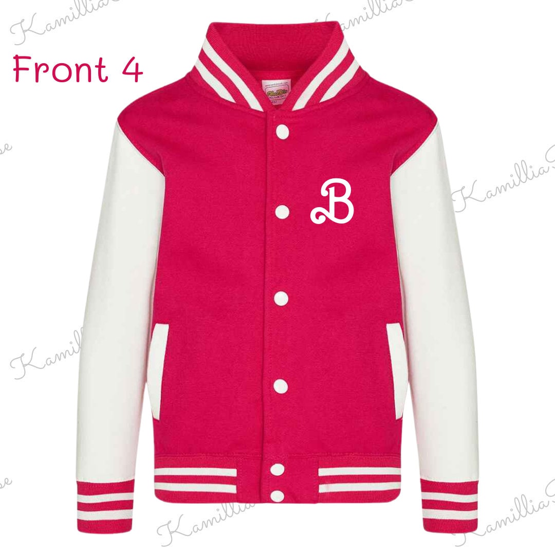 Personalised Barbie Doll Themed Varsity Jacket - Bright Pink, Children, Matching, Fashion, Popular, Birthday, Christmas, Gift, Fashion, Ken