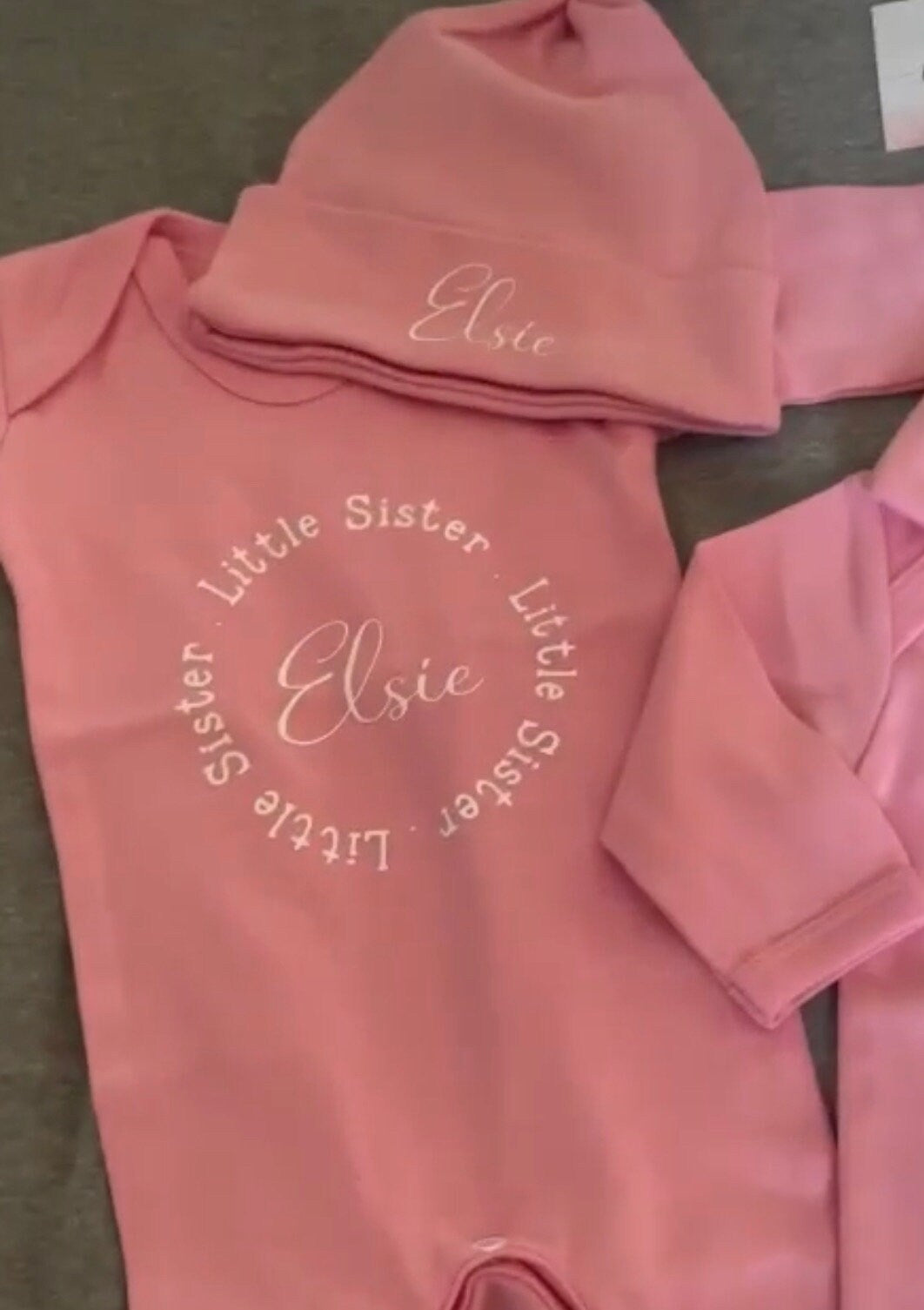 Little Sister Two Piece Set - First Outfit | Baby Sleepsuit/ Babygrow/ Onesie/ Romper | Hat | Personalised | Special | Keepsake