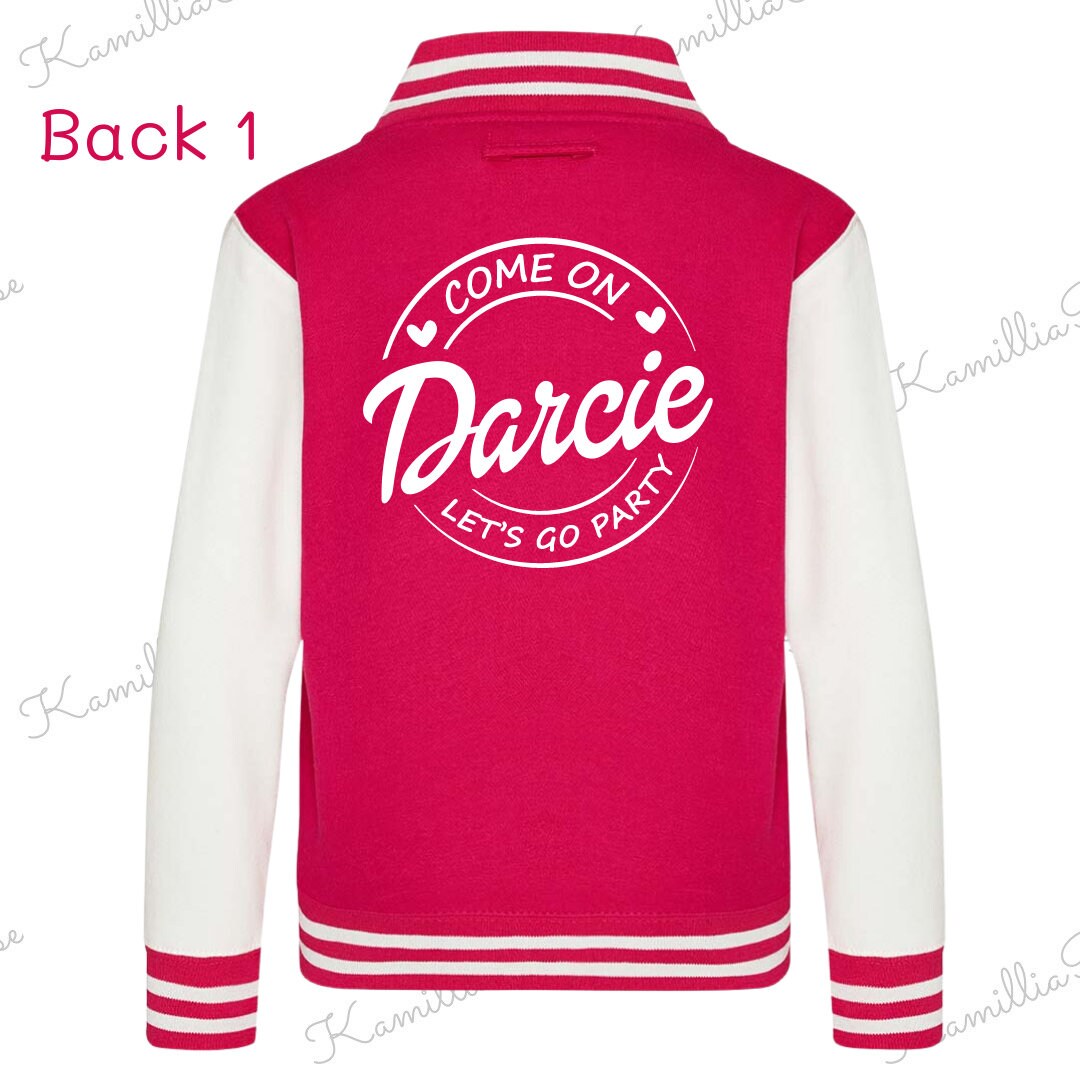 Personalised Barbie Doll Themed Varsity Jacket - Bright Pink, Children, Matching, Fashion, Popular, Birthday, Christmas, Gift, Fashion, Ken