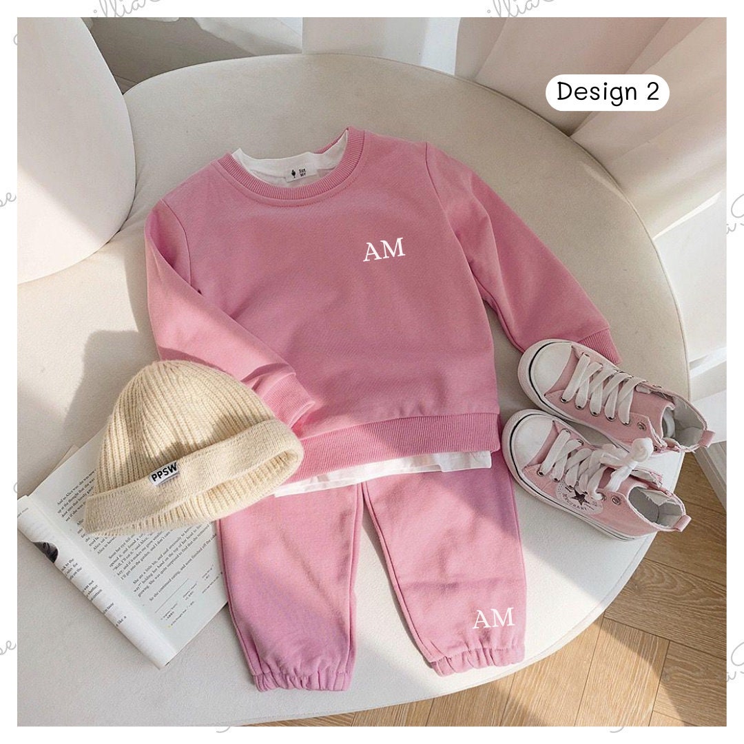 PINK - Personalised Two-Piece Supersoft Tracksuit, Sweater, Joggers, Matching, Siblings, Toddler, Baby, Children, Unisex, Trending