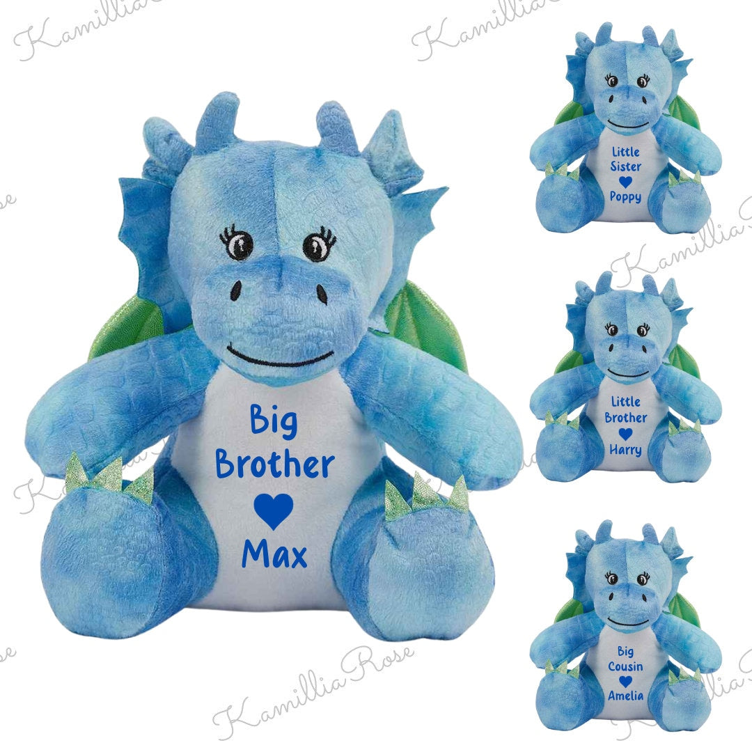 Personalised Dragon Big Brother/ Cousin & Little Brother/ Cousin Teddy - Special Keepsake Gift, Big Sis, Big Bro, Little Bro, Little Sis