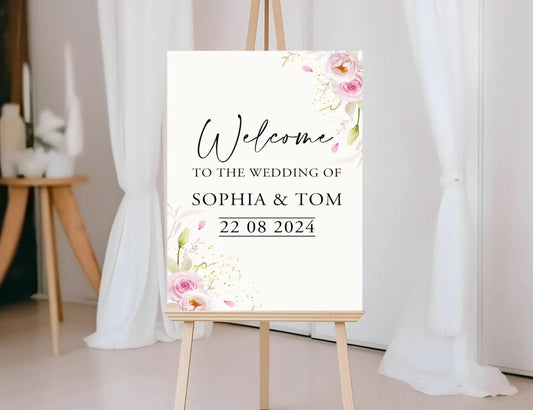 Personalised Pink Rose Wedding Welcome Sign - Printed Wedding Sign, Wedding Day, Trending, Guests Welcome Sign