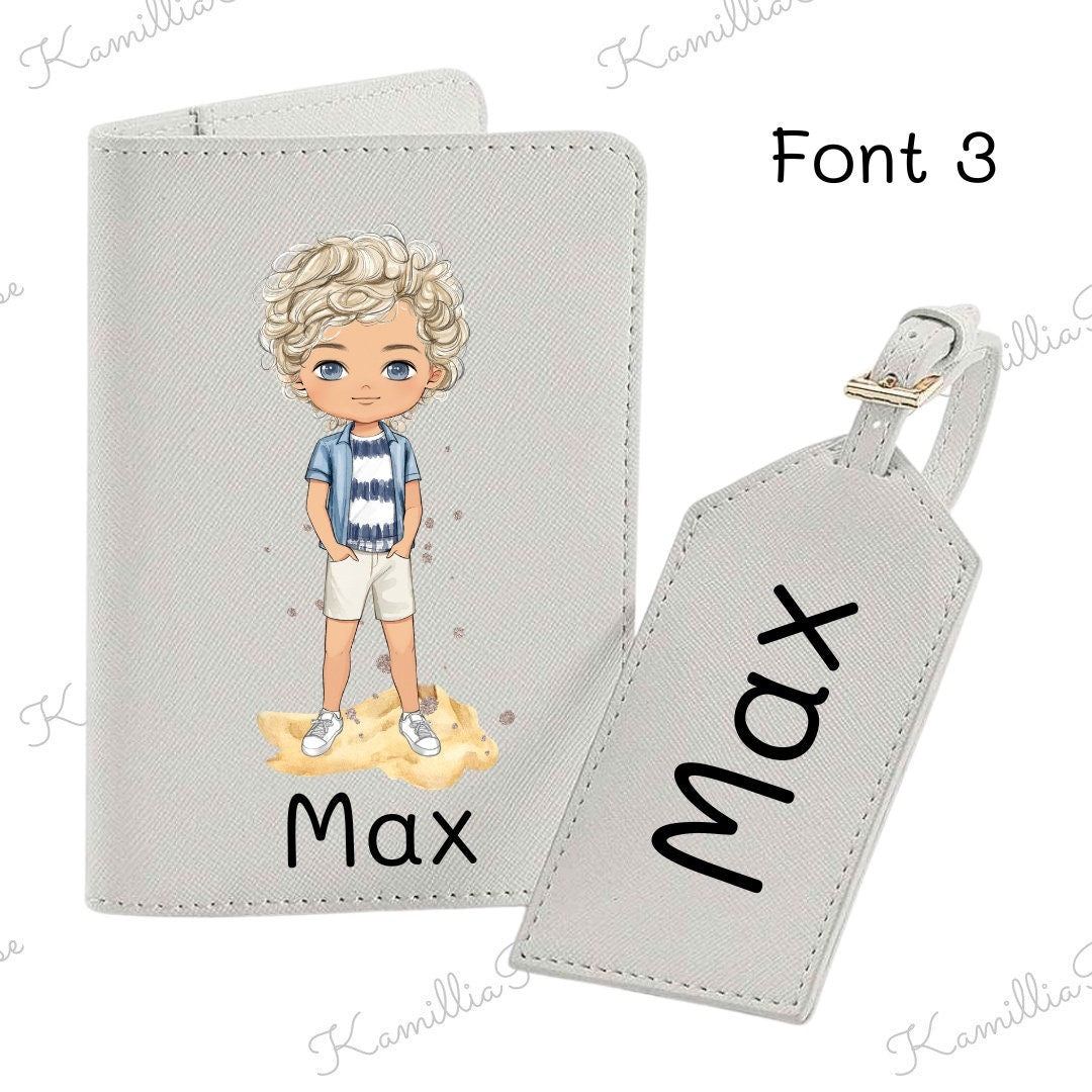 Beach Boy 1 - Personalised Passport Holder & Luggage Tag Travel Set, PU Leather Luggage, Passport Covers, Children, Holiday Gift