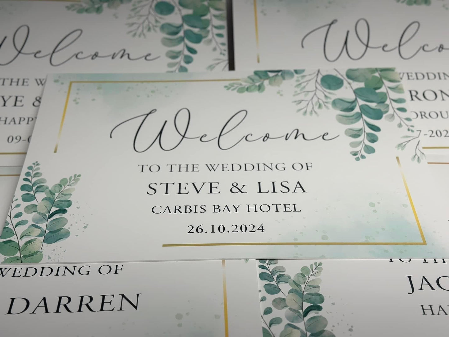 Personalised Eucalyptus Wedding Welcome Sign - Printed Wedding Sign, Wedding Day, Trending, Guests Welcome Sign