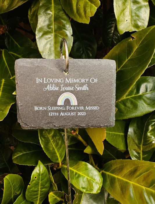 Personalised Born Sleeping Garden Slate and Hook Memorial Plaque - Baby Loss, Stillbirth, Bereavement Gift, Garden Memorial, Gift