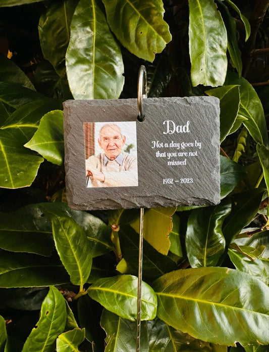 Personalised Memorial “Not A Day Goes By” - Garden Slate and Hook, Memorial Plaque, Mum, Dad, Bereavement Gift, Garden Memorial, Photo Sign