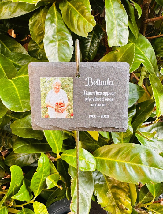 Personalised Memorial “Butterflies Appear” - Garden Slate and Hook, Memorial Plaque, Mum, Dad, Bereavement Gift, Garden Memorial, Photo Sign