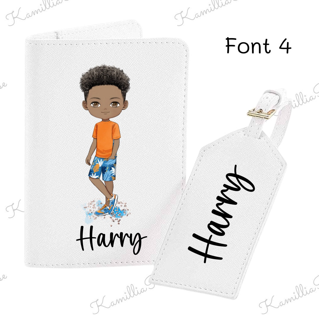 Beach Boy 2 - Personalised Passport Holder & Luggage Tag Travel Set, PU Leather Luggage, Passport Covers, Children, Holiday Gift