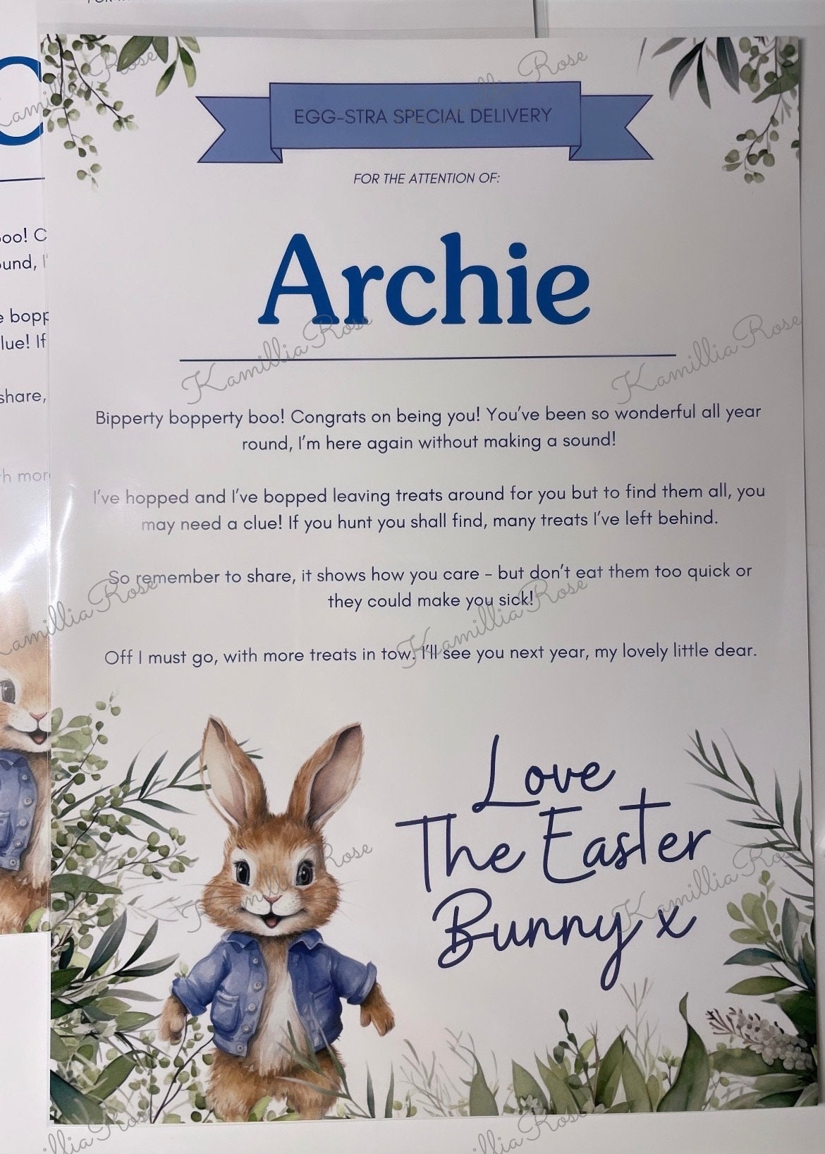 Personalised Easter Bunny Certificate, Letter from the Easter Rabbit, Easter Gift Box, Easter Box Filler, Easter Crate Filler