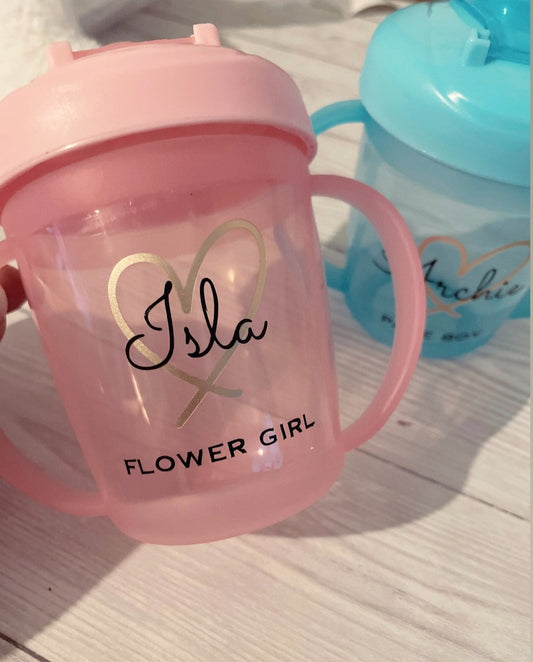 Personalised Bridesmaid/ Flower Girl/ Page Boy Sippy Cups - Baby Cup, Toddler Cup, Wedding Gift, Special, Trending, Bridal Gift